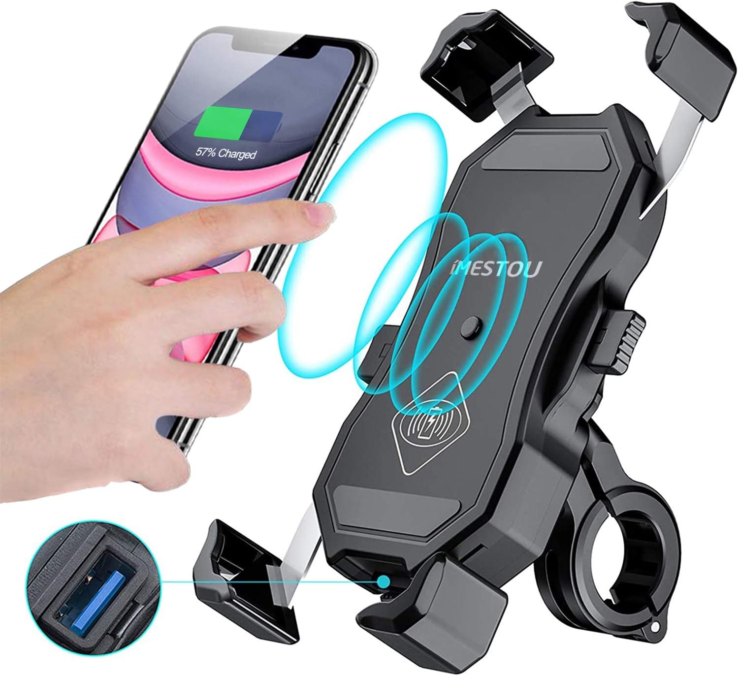 Suporte Celular Moto IMESTOU Com Carregador USB-C - Guidão 12-32mm | 36W Quick Charge