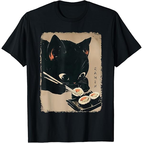 THE MADNA 涼太 Tシャツ XLサイズ MASKED CAFE Amazon.com: Black Cat Eating Sushi - Cat Japanese Art T-Shirt for