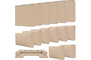 Tounosnt 14 Pcs Outdoor Patio Cushion Covers, Replaceable Waterproof Furniture Covers, Outdoor Non-Slip Covers with Zippers, Couch 3 Sizes, Covers Only (Sand)