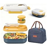 AGREON Bento Lunch Box with Lunch Bag,1100ML Container Box BPA-Free,Blue | Ideal for College, Work, Gym &amp; Travel. Leak-Proof, Microwave &amp; Dishwasher Safe. Includes containers, spoon, fork &amp; sauce cup.