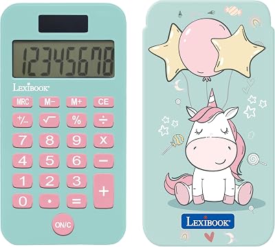 Lexibook Unicorn Pocket Calculator 8-Digit Solar Battery Blue Pink C45UNI