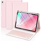 MMK for iPad 11th 10th Generation Case with Keyboard 11/10.9" 2025 A16/2022, Detachable Wireless Bluetooth Folio Keyboard Case with Pencil Holder - Light Pink