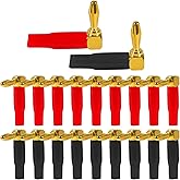 ACEIRMC 20pcs 4mm 0.16" Banana Plugs Right Angle ，90 Degree Speaker Connector Right Angle Banana Plugs for Speaker Wire Audio Connector Adapter (Red and Black)