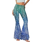 Seizesoul St Patrick's Day Bell Bottom for Women Shamrock Clover Printed Flare Leg Pants