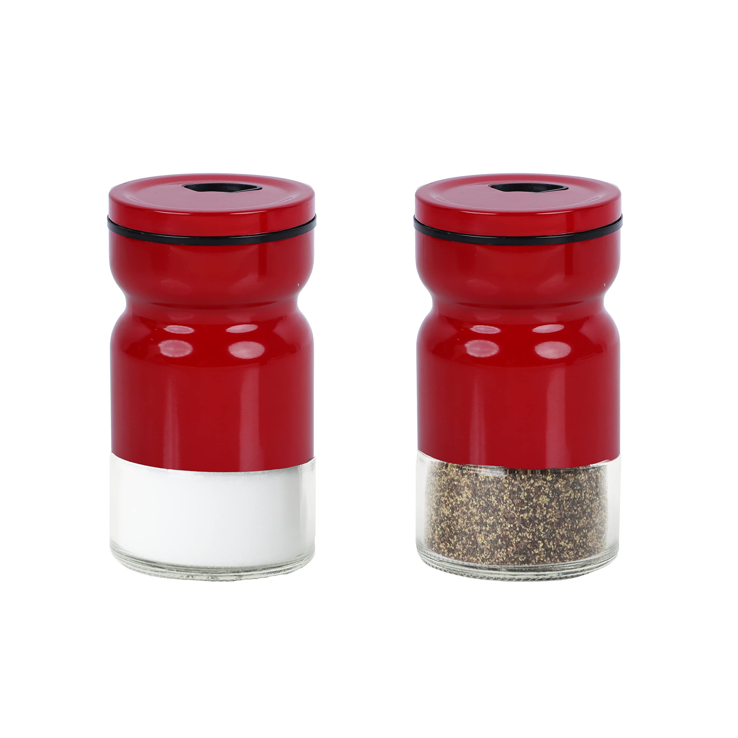 Glass & Metal Salt and Pepper Shaker - Set of 2 Red