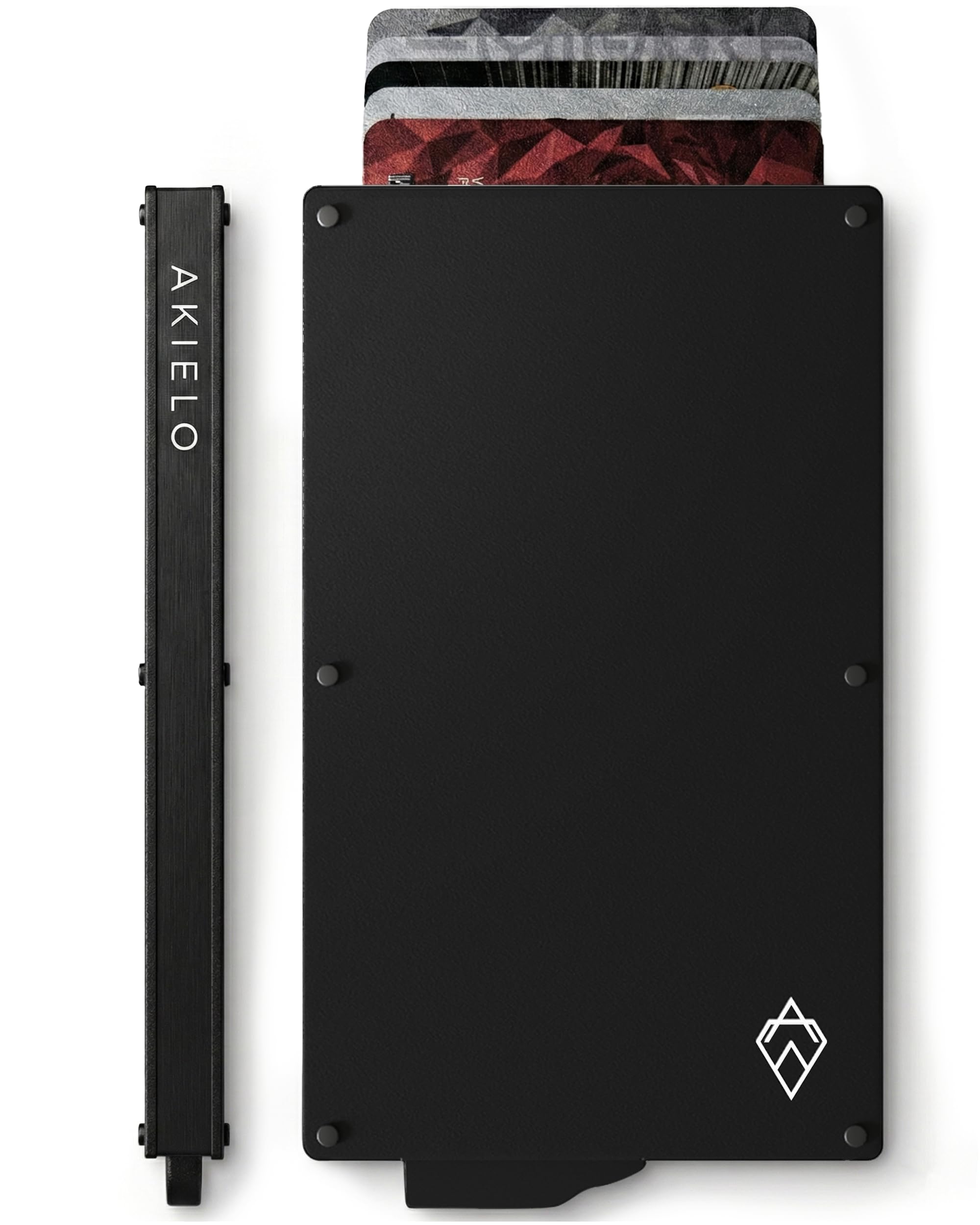 AKIELO RFID Card Holder Wallet with Gift Box – Slim Metal Card Wallet for Men – RFID Blocking Contactless Credit Card Protector – Minimalist Pop Up Design (Alpha - Black Edition)