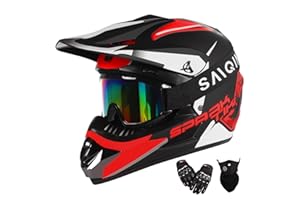TIANDU Youth Motocross Helmet Dirt Bike Helmet,ATV Motorcycle Helmet,Outdoor Dirt Bike Helmets,DOT Approved,Off-Road Helmets with Gloves Goggles Face Shield 4-Piece Set