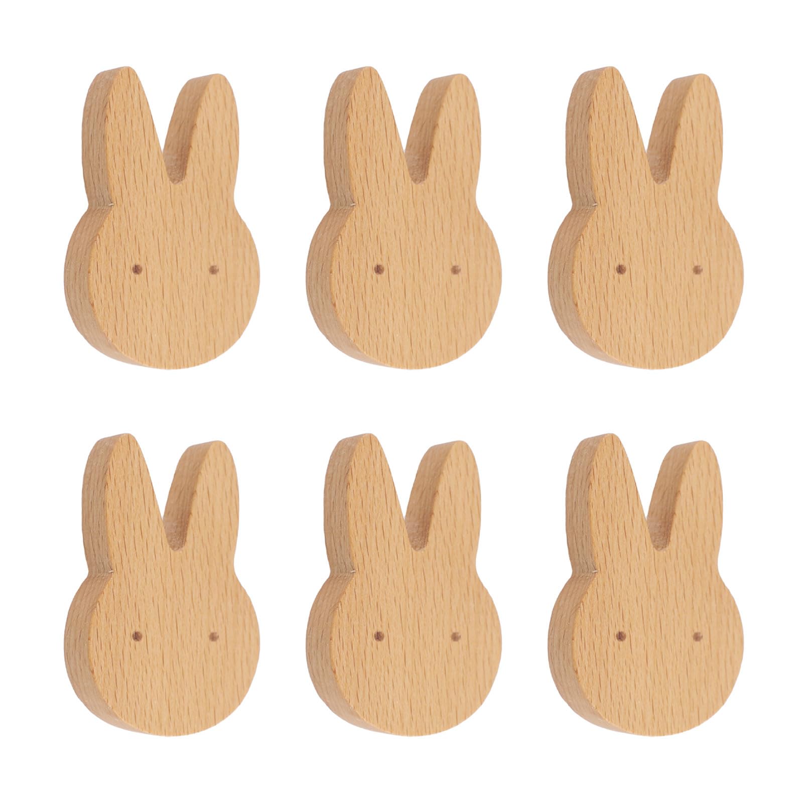 MOROBOR 6PCS Rabbit Shaped Wooden Knobs Single Hole Beech Wood Handles Wood Cupboard Cabinet Handles Knobs for Chest of Drawers with Screws& Expansion Tube — image 1