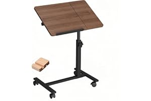 JXINONT Mobile Overbed Table Adjustable Bedside Desk Rolling Laptop Stand Medical Table, Brown, ab220-brown