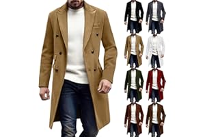 Men's Trench Coat Notch Lapel Double Breasted Pea Coats Slim Fit Mid Long Peacoat Winter Casual Business Overcoat