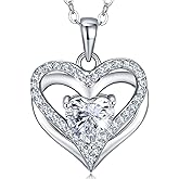 JACUPO 1CT Double Heart Moissanite Necklace for Women D Color VVS1 925 Sterling Silver 18K White Gold Plated Jewelry for Mother Love Friend Mother’s Day Birthday Gift for Her 18inch