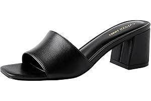 PIZZ ANNU Women's Square Open Toe Heels Sandals Low Block Chunky Heeled Sandal Slip on Mules Comfortable Casual Dress Pumps Shoes