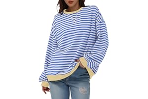 NBXNZWF Oversized Sweatshirts for Women Striped Color Block Long Sleeve Round Neck Sports Casual Loose Fitting Pullover Tops