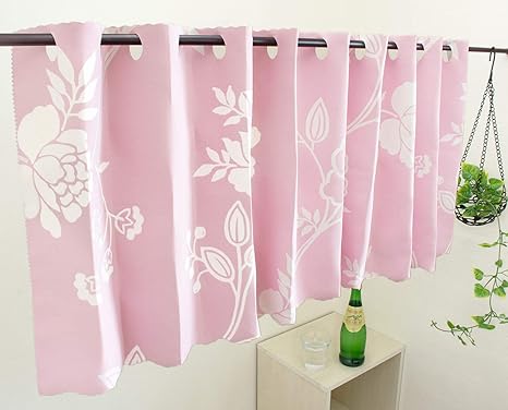 Amazon カーテンセレクション カフェカーテン 幅145 丈90cm 2級遮光 ピンク Uvカット 遮熱 ウォッシャブル 日本製 カーテン 花柄 小窓 カフェカーテン オンライン通販