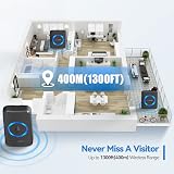 VOXON Wireless Door Bell Kit 1300ft IP65 Waterproof 2 Receivers LED Flash view 3