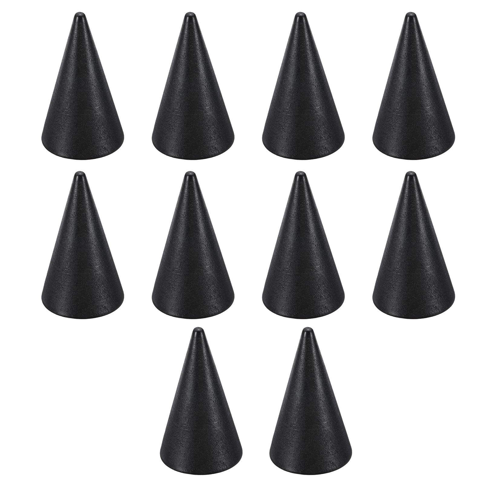 PATIKIL 50x29mm Natural Wood Cone Ring Holder, 10 Pack Finger Jewelry Display Stand Organizer Unpainted Wooden Cones for DIY Craft, Black