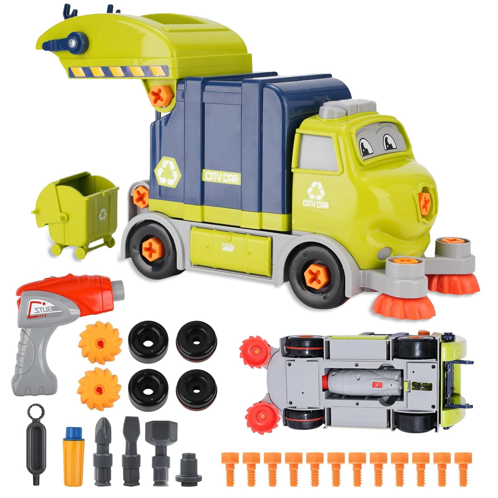 Photo 1 of Take Apart Toy Garbage Truck Toys - 29 Pieces Disassembly Set with Electric Drill, Christmas Day & Birthday Gift for 3 4 5 6 7 Year Old Boys, Garbage Trash Truck Toy for Boys Kids