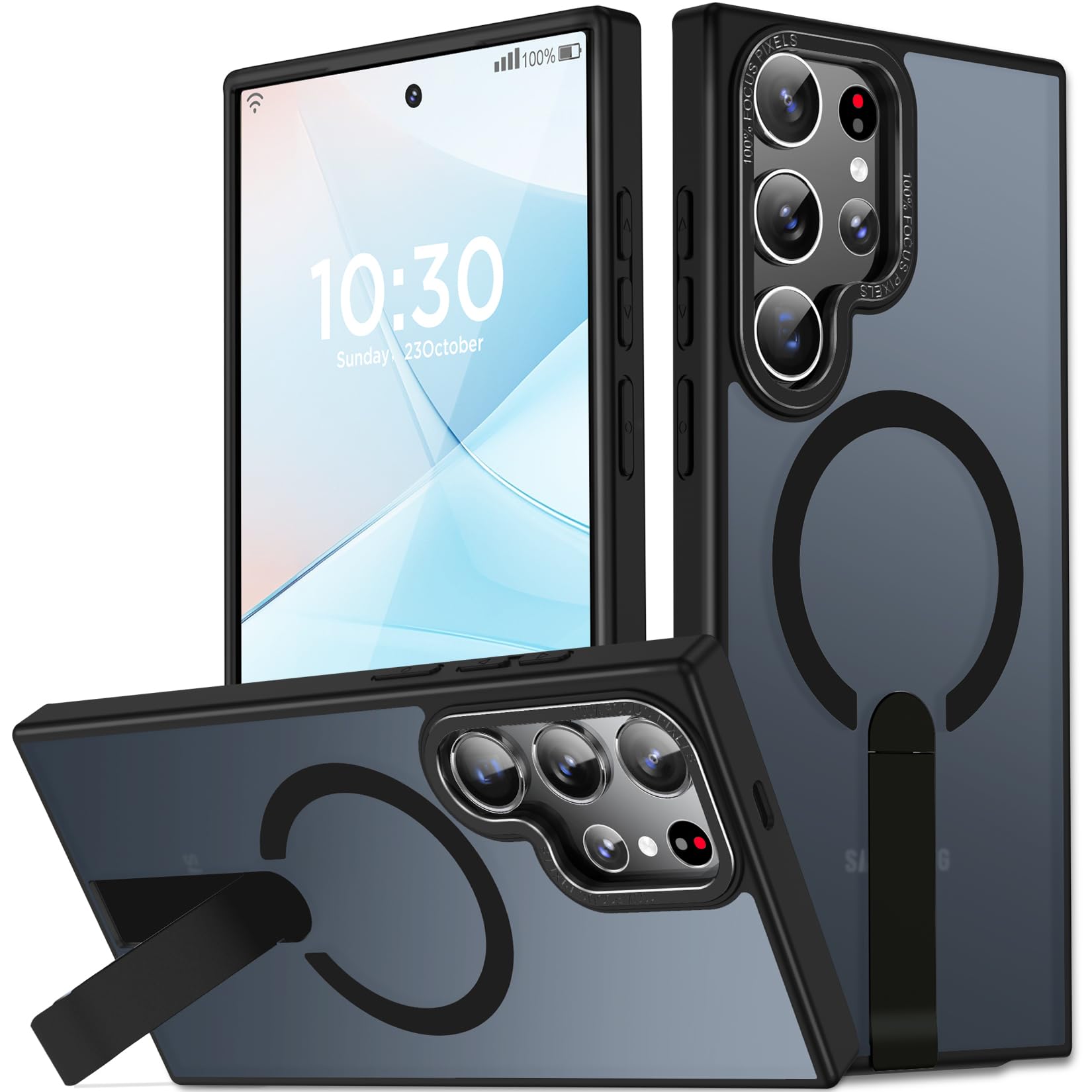 Photo 1 of **Stand is broken**EMMPITU for Samsung Galaxy S23 Ultra Phone Case, S23 Ultra Magnetic Case Built-in Invisible Stand [Compatible with MagSafe] [Military-Grade Protection] Shockproof Cover for Galaxy S23ultra (Black)***Stand is broken***