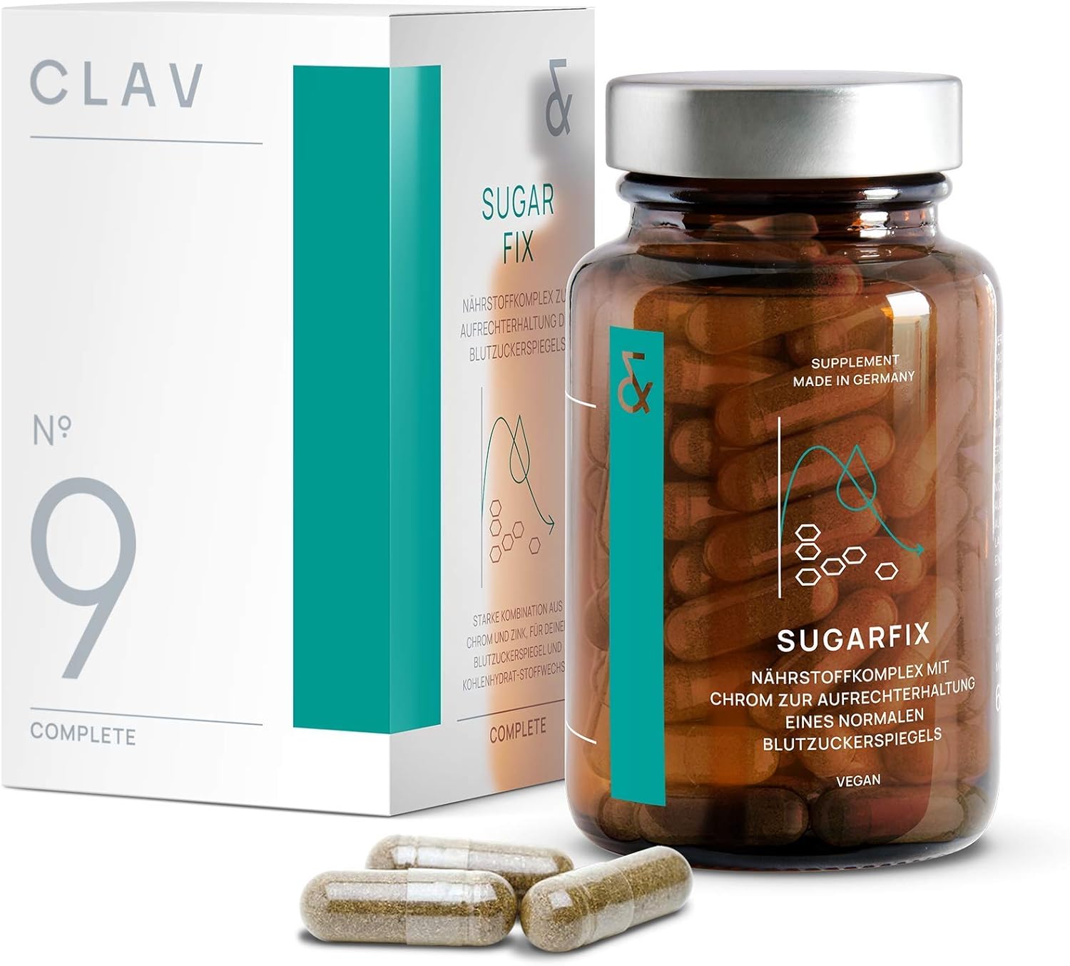N°9 Sugar FIX, Blood Sugar Control Supplement, Cinnamon Capsules with Bitter Melon, Beta Glucan & Chromium, 60 Capsules
