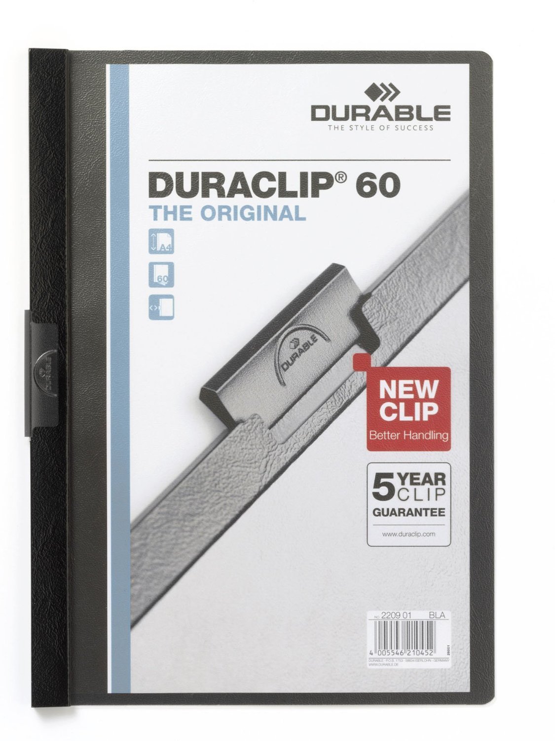 Durable Duraclip folder, 1 - 60 sheet capacity, A4, black back with clear front, EACH — image 1