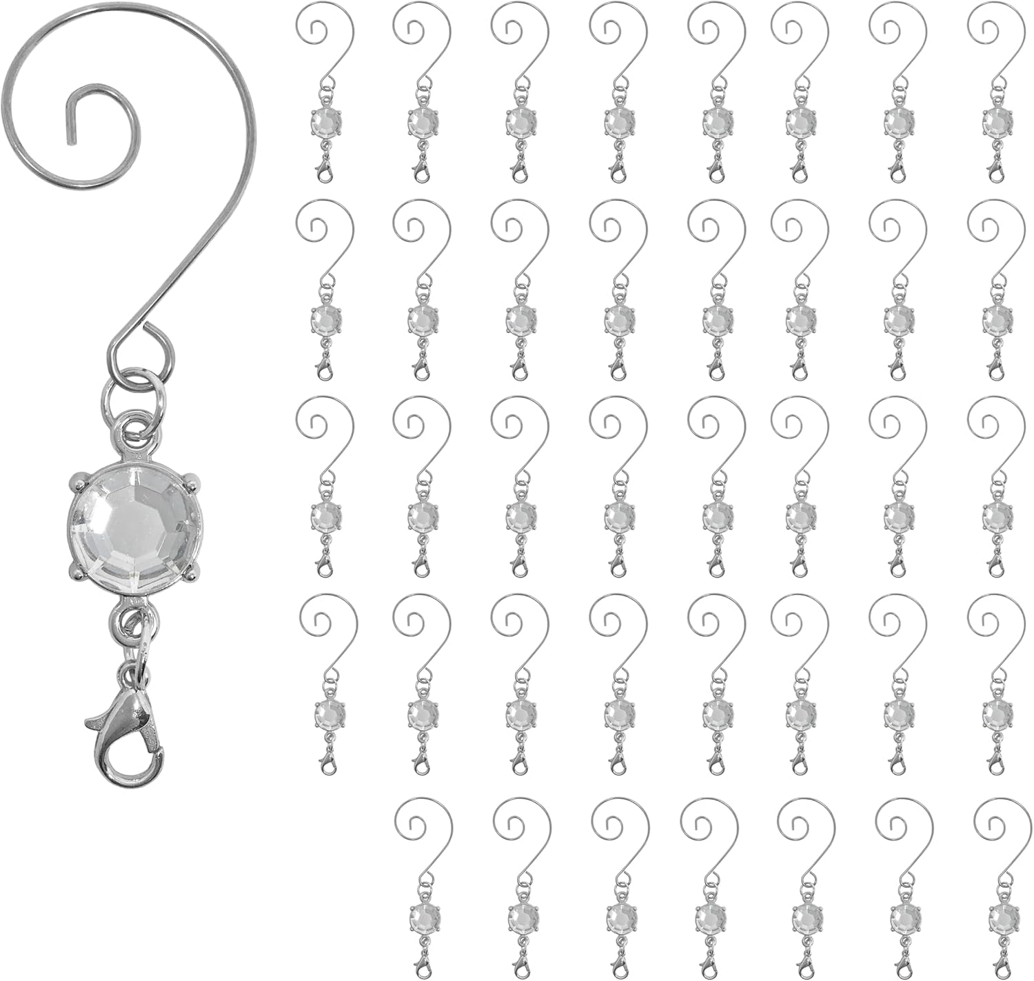 Ornament Hooks - BANBERRY DESIGNS Ornament Hooks - Set of 40 Clear Crystal Decorative S-Hooks - Silver Wire Hangers for Christmas Tree Decorating - 3 Inches Long