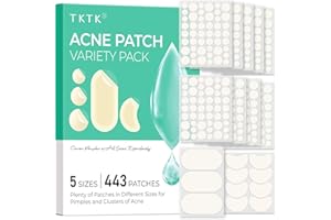 TKTK 443 Count Pimple Patches for Face, Hydrocolloid Acne Patch Bulk, Acne Stickers for Covering Cheeks, Forehead, Chin Blemishes Zit Breakouts for All Skin Types (Dots, Strip, Contoured 5 Sizes)