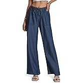 Skirt BL Women's Drawstring Elastic Waist Jeans Pull on Wide Leg Flowy Jeans for Trendy Soft Lightweight Denim Pants