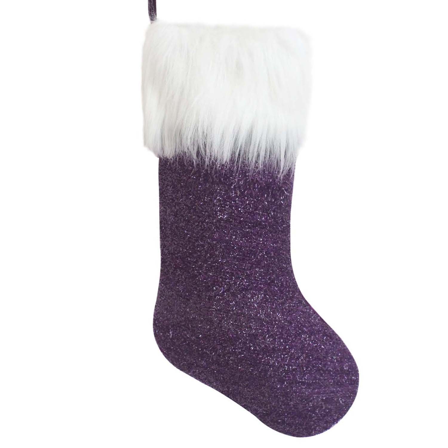 Gireshome Purple Sparkle Sequin Blingbling Body,White Faux Fur Cuff Christmas Stocking, Xmas Tree Decor Festival Party Ornament -10inch x 18inch /25.4cm x 45.7cm