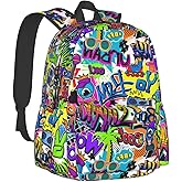 Black Blue Graffiti Multipurpose School Bag Bookbag for Teenage Boys Girls Daily Backpack