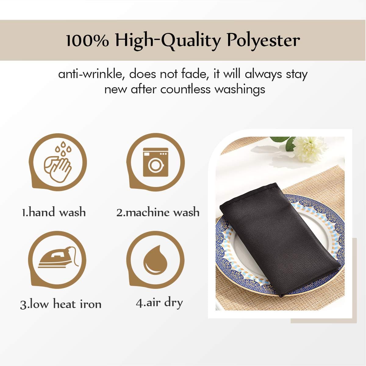 EVENTSDECO Cloth Napkins Black Basic Dinner Napkins 12 Pack 17 x 17 Inch Polyester Napkins for Dining Restaurant Hotel and Wedding: Home & Kitchen