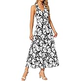 Seta T Women's Halter Maxi Dress Floral Print Casual Sundress Sleeveless A-line Fitted Beach Long Summer Dresses