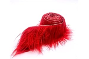 ICE FABRICS Craft Faux Fur Fabric Pre Cut Rolls - 2"x60" Fur Ribbon Faux Mohair Fabric Fur Strips - Super Soft Craft Fur Trim Fuzzy Fabric - Faux Fur for Crafts, Costumes & Decoration - Red - 2x60