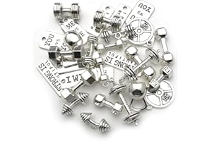 ILOVEDIYBEADS Sports Charms-100g (about 32pcs) Strength Tags Kettle bell dumbbell barbell weight mix charms Sport charm Fit DIY Fitness Necklace Jewelry Making (M039)