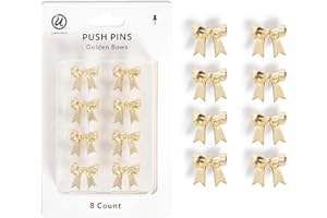 U Brands Mini Fashion Small Push Pins Set, Gold Bows, 8 Count, Office Supplies for Classroom or Office Decor, Cute Pins for Cork Bulletin Boards