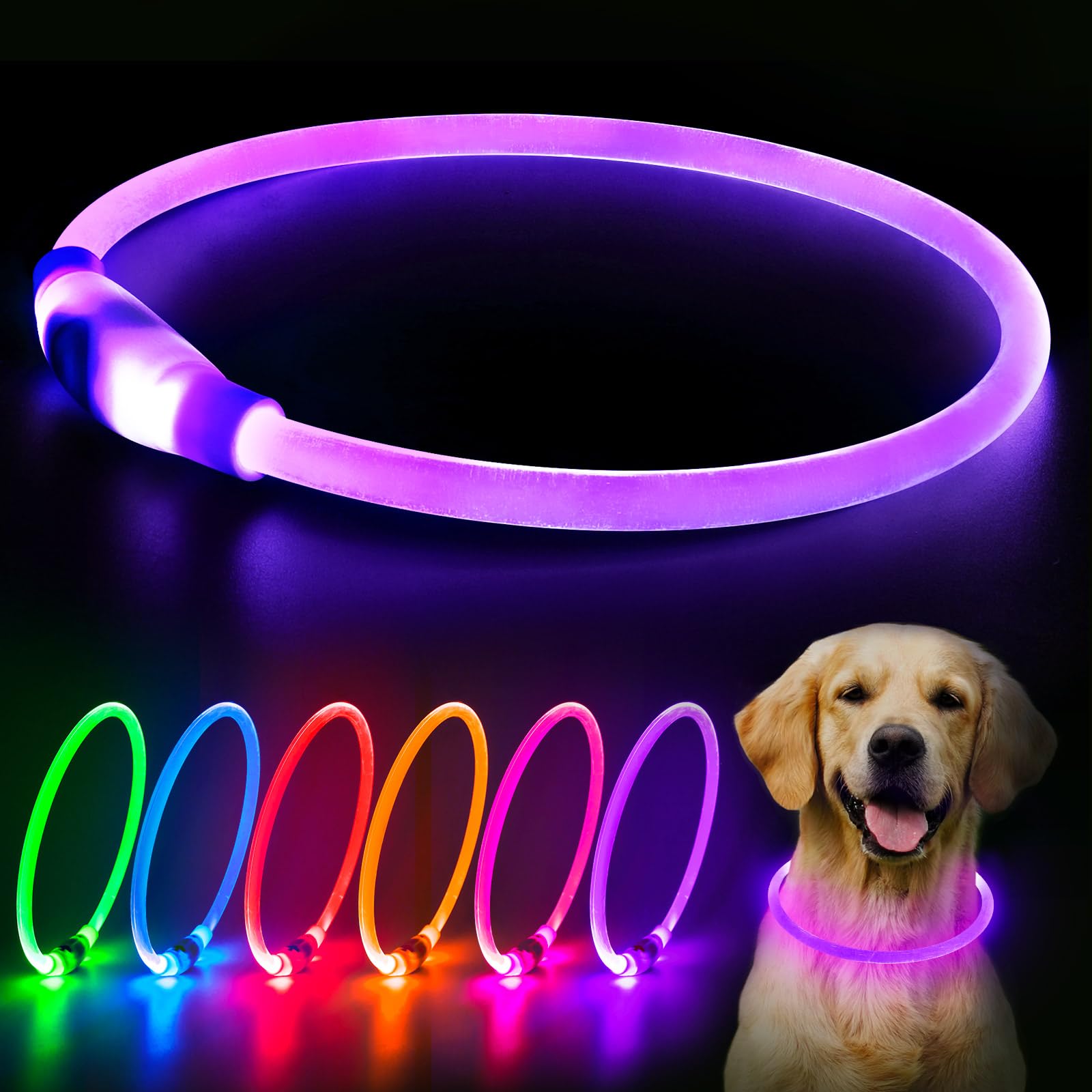 Photo 1 of Flashseen LED Dog Collar, USB Rechargeable Glowing Lighted Up Collar, Cuttable Water-Resistant TPU Safety Collar Lights for Small Medium Large Dogs (Purple)