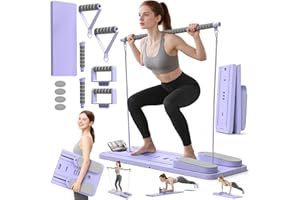 HOLYMUSS Multifunctional Pilates Board, Pilates Reformer Sets 7-in-1 Foldable Pilates Reformer Machine for Home Workout with Timer, Phone Holder, Push-up Bar, Ab Board, 330LBS Capacity Portable Set