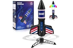 EIEYMCT Rocket Launcher for Kids - Self-Launching 200ft Motorized Air Rocket Toy, Model Rocket Kits with Launch Set, Outdoor Electric Rocket Toys with Parachute Safely Land, Birthday Gifts for Boys Ages 8-12