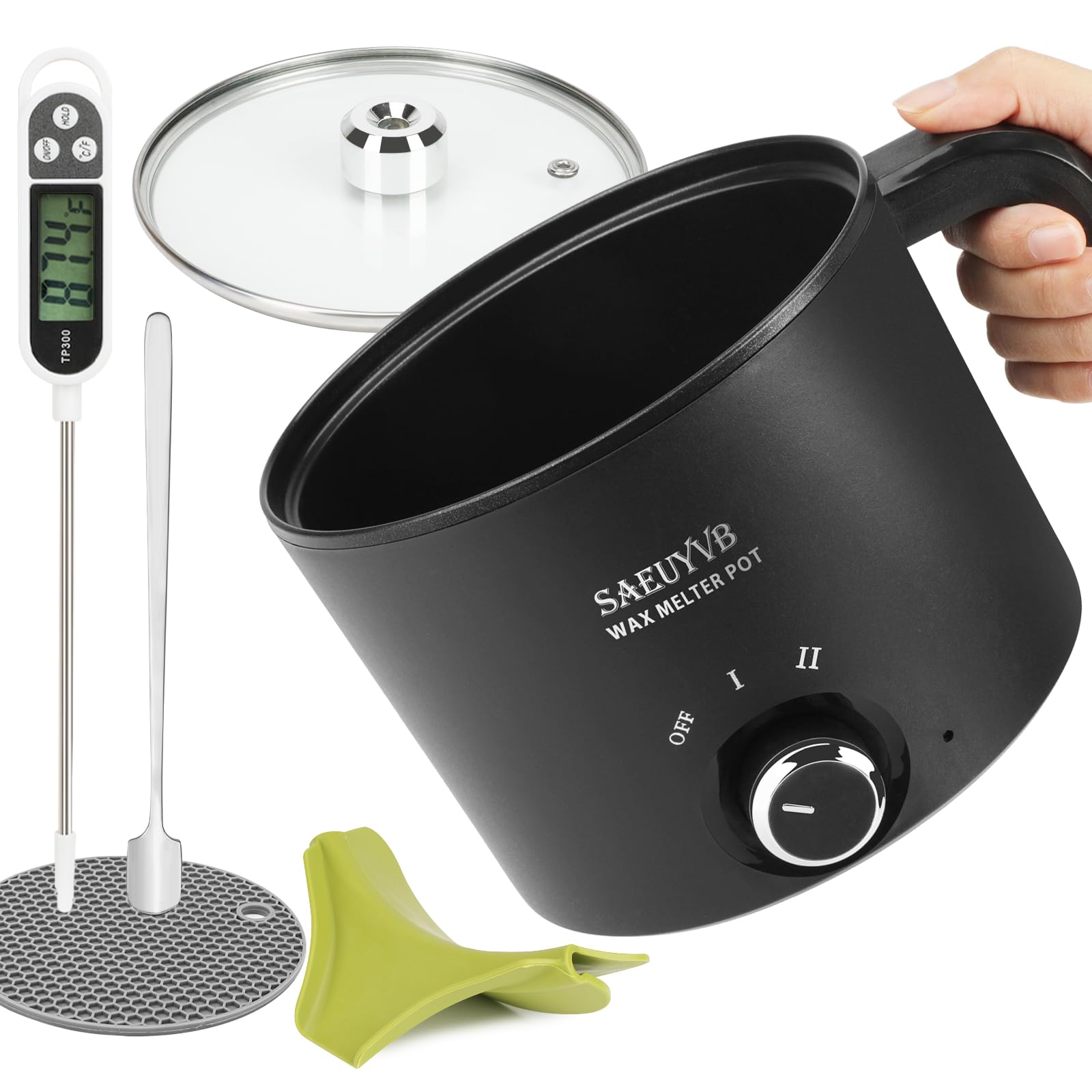 SAEUYVB Candle Making Kit with Wax Melting Pot,Wax Melter for Candle Making with Thermometer, Spoon-Complete Candle Making Supplies for DIY Gifts Image