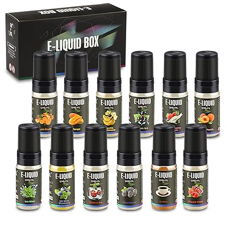 12 X 10ml E Liquid gemischte Früchte, 0mg (Ohne Nikotin) 12 Aromen E LIQUID für E-Zigarette, Stahlnadeltropfer & 50% VG 50% P