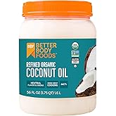 BetterBody Foods Organic Refined Coconut Oil, 56 Fl Oz, All Purpose Oil for Cooking, Baking, Hair and Skin Care