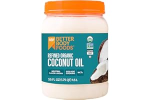BetterBody Foods Organic Refined Coconut Oil, 56 Fl Oz, All Purpose Oil for Cooking, Baking, Hair and Skin Care