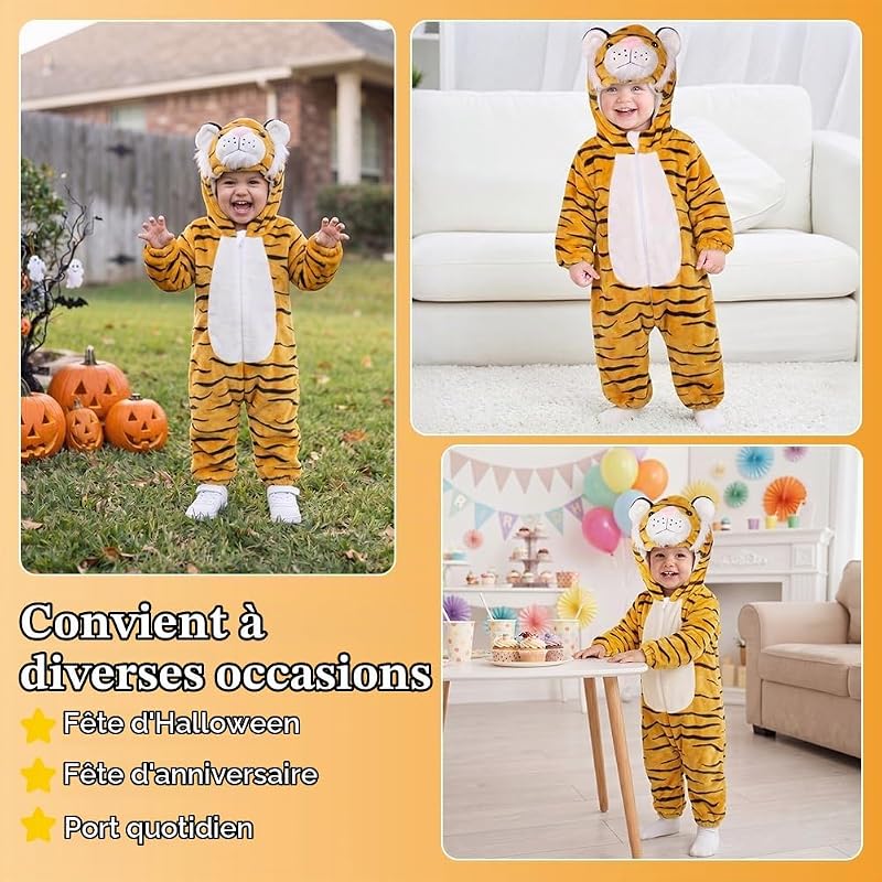 Combinaison Bébé, Unisexe Hiver Bébé Grenouillères Animal, Tigre-80 — photo 6 sur 7