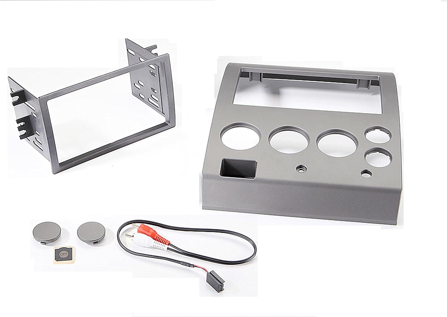 Radio Stereo Installation Double Din Dash Kit + Factory Aux Interface Cable + Factory Match Silver Compatible with Nissan Titan 2004-2007