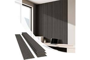 Olanglab Wood Slat Wall Panels 4 Pack, Wooden Acoustic Wall Panels, 94.5"x12.6" Each 3D Wall Panels for Interior Wall Decor (Black-Extendo Trio)