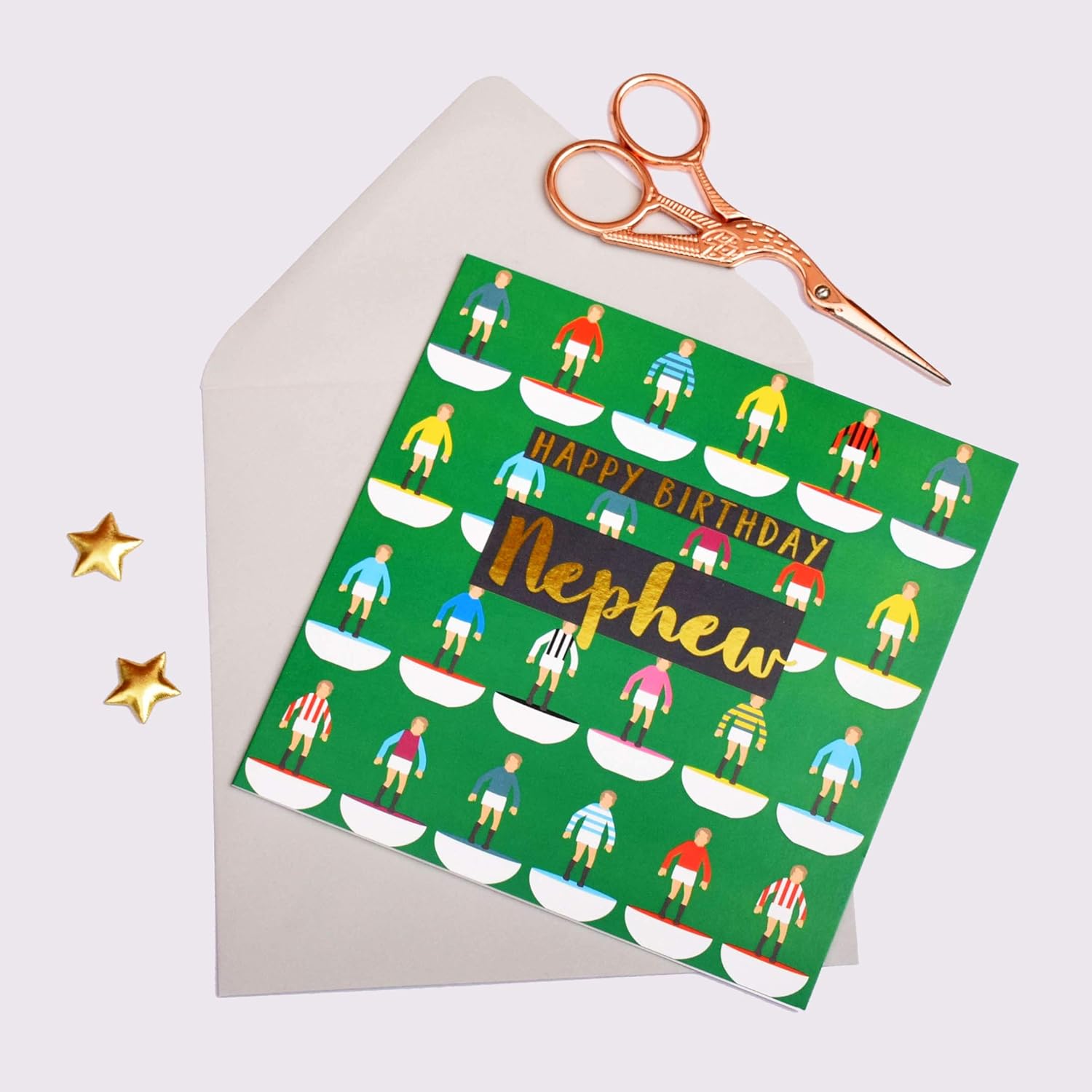 Claire Giles Greeting Cards, Happy Birthday Nephew Card, Footballers Design Birthday Greeting Card, Text Foiled in Shiny Gold - Image 3