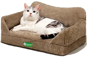 MEWOOFUN Cat Bed for Indoor Cats, Fluffy Cat Sofa for Small Pets with Removable Washable Cover, Cute Cat Couch with Non-Slip 