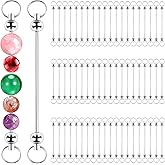 60PCS Beaded Keychains Electroplated Silver Beadable Keychain Pendant Production, Metal Blank Keychain Rod Used for DIY Creation