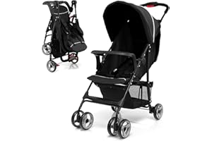 HONEY JOY Travel Stroller, Quick Fold Lightweight Baby Umbrella Stroller for Airplane, Adjustable Canopy & Backrest, Storage Basket, Removable Meal Tray, Compact Stroller Newborn and Toddler(Black)