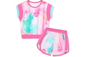 SANMIO Toddler Girl Clothes Summer 2-7Y Girls Sweatsuit Outfits Color Block Short Sleeve Shorts 2 Piece Toddler Clothing Set