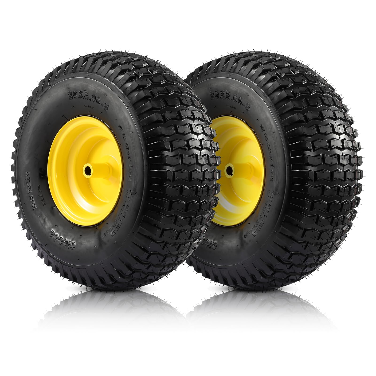 Photo 1 of 2PCS 20x8.00-8 Rear Tire and Wheel Assemblies, 3/4" Borehole, 3.5" Offset Hub and 3/16" Keyway, 4 Ply Tubeless Tire Compatible with Riding Lawn Mowers